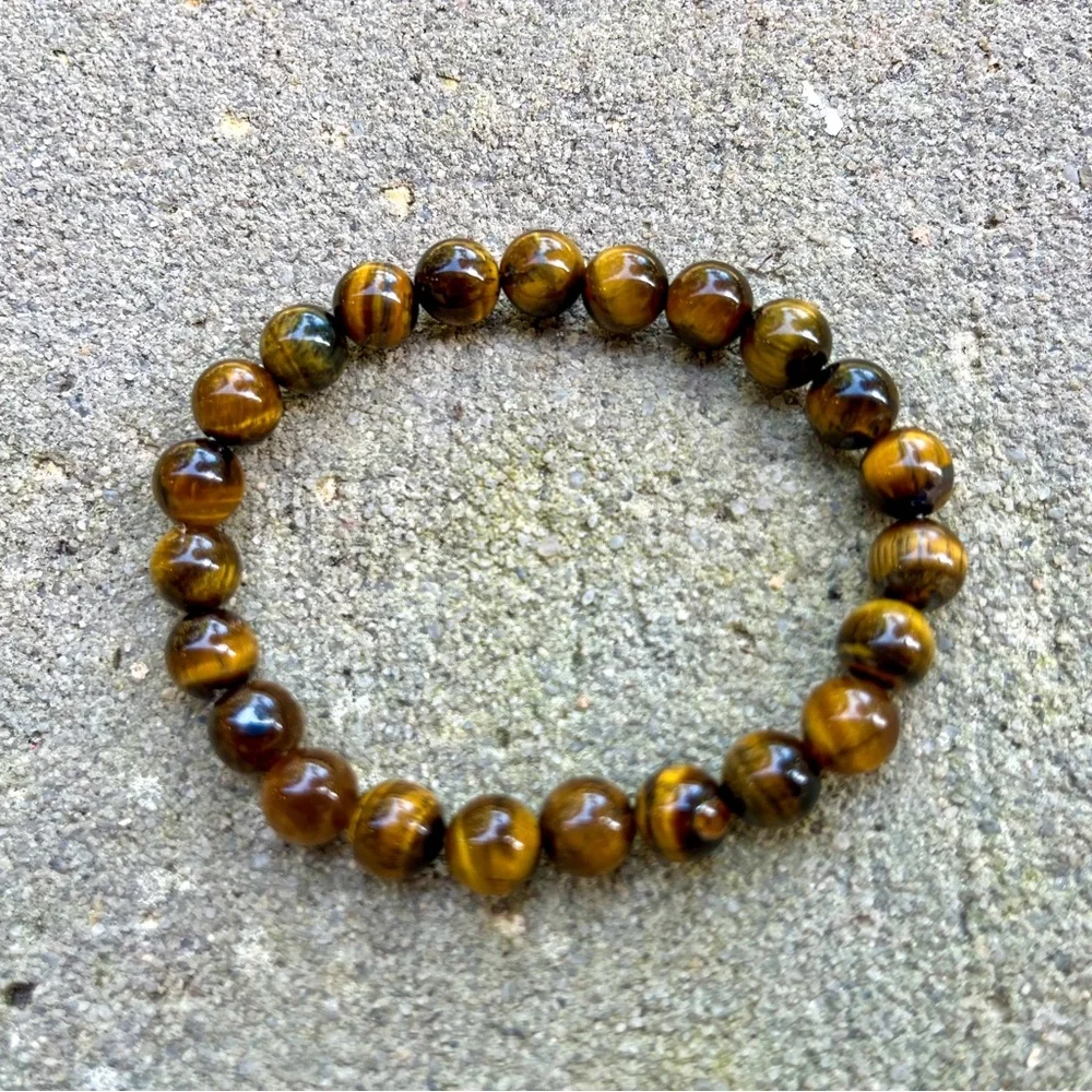 8mm Tiger Eye Stone Beaded Bracelet Healing Crystal Beaded Bracelet - Picture 2 of 6